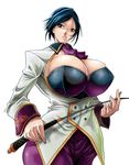  blue_eyes blue_hair breasts bursting_breasts cleavage cleavage_cutout cravat elisabeth_blanctorche huge_breasts jacket riding_crop short_hair signal-green solo the_king_of_fighters 