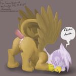  anal anal_penetration ass_up avian blush butt cum cum_in_ass cum_inside disembodied_penis doggystyle duo english_text erection eyes_closed female feral forced friendship_is_magic from_behind gilda_(mlp) gryphon male my_little_pony nude penetration penis plain_background pussy rape sex smudge_proof straight tears text wings 