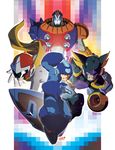  android arm_cannon blue_eyes blues_(rockman) bodysuit duo_(rockman) forte_(rockman) helmet jeffrey_cruz male_focus multiple_boys red_eyes robot rockman rockman_(character) rockman_(classic) scarf shield visor weapon 