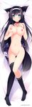  absurdres animal_ears black_hair black_legwear blue_eyes breasts cat_ears cat_tail collar dakimakura dress dress_removed full_body highres huge_filesize kazakura large_breasts legs lira nipples pussy solo tail thighhighs thighhighs_pull uncensored 