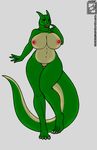  anthro big_breasts breasts butt chubby claws dragon female inks looking_at_viewer looking_back model_sheet monochrome navel nipples nude pose pussy reptile scalie smile solo toe_claws walter_sache wide_hips 
