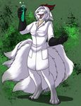  breasts canine chemical dragon dragon_hybrid female fox foxenawolf gloves hair herm horn hybrid intersex lab_coat laugh mammal multiple_tails silver_hair skyican solo vial 