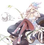  :q blue_eyes breasts cleavage crossed_legs heterochromia high_heels large_breasts long_hair original pantyhose plastick shoes sitting solo tongue tongue_out white_hair yellow_eyes 