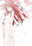  bare_shoulders closed_eyes cloud dress long_hair original red_hair see-through_silhouette shimano sky solo white_dress 