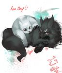  black_eyes black_fur blush canine fur gompriest grey_eyes hug male mammal nude white_fur wolf 