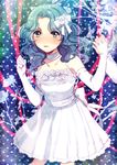  aqua_eyes aqua_hair bad_id bad_pixiv_id bishoujo_senshi_sailor_moon dress elbow_gloves flower formal gloves hair_ornament holding_hands interlocked_fingers kaiou_michiru white_dress white_gloves yapi_(yabai_toki) 