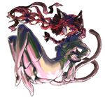  animal_ears black_legwear boots cat_ears chikuwa_(tks) full_body hair_down kaenbyou_rin long_hair multiple_tails oekaki red_eyes red_hair ribbon slit_pupils solo tail thigh_boots thighhighs touhou 