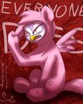  angry avian clothing costume english_text female feral friendship_is_magic gilda_(mlp) gryphon my_little_pony siden sitting solo text wings yellow_eyes 