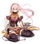  armband blue_eyes breasts hairband large_breasts long_hair megurine_luka pink_hair sitting sketch smile so-bin solo vocaloid wariza 