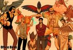  5boys altaria articuno bird black_hair blonde_hair blue_fire carmega crossover delibird donquixote_doflamingo dracule_mihawk epic fearow fire highres ho-oh honchkrow kuzan_(aokiji) male male_focus marco marine moltres multiple_boys one_piece pell pidgeot pirate pokemon shichibukai sleep_mask staraptor swellow xatu 