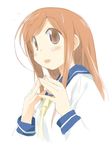  aikawa_chiho asoka blue_sailor_collar brown_eyes long_hair necktie orange_hair sailor_collar school_uniform school_uniform_(yuyushiki) serafuku smile solo yuyushiki 