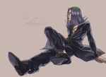  hat jojo_no_kimyou_na_bouken leone_abbacchio long_hair male_focus silver_hair sitting solo spica0053 