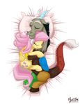  cuddling cutie_mark discord_(mlp) draconequus equine eyes_closed fangs female feral fluttershy_(mlp) friendship_is_magic hair horse hug male mammal my_little_pony mysticalpha pegasus pillow pink_hair plain_background pony sleeping white_background wings 