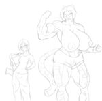  abs biceps big_breasts breasts clothing eyewear feline female flexing glasses happy huge_breasts human invalid_tag mammal marauder6272 monochrome muscles muscular_female navel nipples one_eye_closed pants pencil shirt shorts sketch tiger werecat wink 