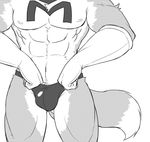  anthro avs biceps bulge canine chest_tuft fur gloves male mammal monochrome muscles nipples pecs pose solo speedo standing swimsuit toned topless tuft unknown_artist 
