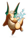  bad_pixiv_id dragonite electricity flying gen_1_pokemon horn no_humans nura_(oaaaaaa) pokemon pokemon_(creature) simple_background white_background 