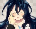  black_hair blush closed_eyes hand_on_another's_cheek hand_on_another's_face hyoubu_kyousuke long_hair open_mouth shirase_(azure) solo_focus the_unlimited:_hyoubu_kyousuke yuugiri_(zettai_karen_children) zettai_karen_children 