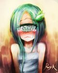  artist_name asymmetrical_hair bangs blush crying crying_with_eyes_open cyclops dress green_eyes green_hair hair_ornament leaf_hair_ornament lotus_(ray-k) monster_girl multiple_pupils one-eyed original parted_bangs ray-k signature solo tears trypophobia unibrow wavy_mouth white_dress 