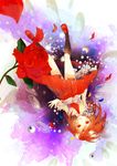  bad_id bad_pixiv_id brown_hair bubble dress eyeball falling flower funota highres ib ib_(ib) open_mouth red_eyes red_flower red_rose rose solo 