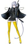  boots cape contrapposto devil_survivor_2 gloves hotsuin_miyako megami_ibunroku_devil_survivor necktie official_art silver_eyes silver_hair solo standing thigh_boots thighhighs whip wide_hips yasuda_suzuhito yellow_footwear zettai_ryouiki 