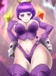  breasts crystal from_below gradriel large_breasts princess_crown purple_eyes purple_hair short_hair skull smile solo taka_(sanoujo358) thighhighs 