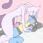  2018 animal_genitalia animal_penis anthro anthro_on_anthro arms_held black_fur blue_fur canine_penis creambake domination duo erection eyes_closed frottage fur knot legendary_pok&eacute;mon looking_pleasured lucario lying male male/male mewtwo nintendo nude on_back on_top penis pinned pok&eacute;mon pok&eacute;mon_(species) purple_eyes purple_skin sex size_difference smile video_games white_skin yellow_fur 
