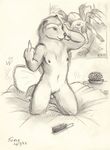  arachnid arthropod bed breasts brush claws female flipping_off mammal monochrome multiple_eyes mushroom mushrooms mustelid nude pillow poster pussy scale_(artist) sketch small_breasts solo spider tarantula wolverine 