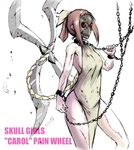  bad_id bad_pixiv_id bare_legs bdsm blood bloody_clothes breasts brown_hair chain chained character_name collar copyright_name cuffs dress hakuaki huge_weapon mask medium_breasts nail painwheel_(skullgirls) red_eyes shackles shuriken side_slit sideboob skullgirls solo veins weapon 