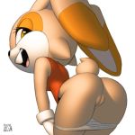  2018 anthro bent_over big_ears black_nose brown_eyes buckteeth butt clothed clothing cream_the_rabbit dipstick_ears english_text eyelashes female floppy_ears fur gloves half-closed_eyes lagomorph long_ears looking_back mammal orange_clothing orange_fur panties panties_down partially_clothed presenting presenting_hindquarters pussy rabbit rear_view shirt short_tail side_view signature simple_background solo sonic_(series) tan_fur teeth text three_tone_fur underwear white_background white_fur xylas 