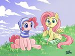  blue_eyes blush butterfly cloud clouds cutie_mark duo equine female feral fluttershy_(mlp) friendship_is_magic fur grass green_eyes hair horse insect legwear mammal my_little_pony open_mouth outside pegasus pink_fur pink_hair pinkie_pie_(mlp) pony shepherd0821 socks striped_legwear wings 