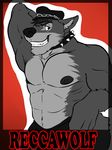  anthro badge biceps big_muscles canine collar fur looking_at_viewer male mammal muscles pecs solo speedo swimsuit topless underwear wolf 