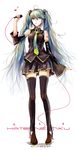  ahoge boots character_name detached_sleeves hatsune_miku high_heels highres long_hair microphone necktie qianshuhao shoes skirt solo thigh_boots thighhighs twintails very_long_hair vocaloid 