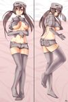  artist_name ass at2. blush breasts butt_crack cleavage covered_nipples dakimakura elbow_gloves frown gloves grey_eyes grey_hair grey_legwear groin hat highres large_breasts long_hair looking_at_viewer lying minecraft multiple_views no_bra no_panties on_back on_side personification shorts sideboob skeleton_(minecraft) thighhighs twintails underboob 