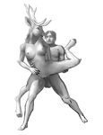  balls breasts cervine female greyscale hattonslayden hooves human human_on_anthro interspecies male mammal monochrome nude penetration penis pussy reindeer sex standing straight vaginal vaginal_penetration 