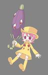  :d blush boots closed_umbrella eyes floating grey_background hat knee_boots open_mouth pink_eyes pink_hair raincoat short_hair skullgirls smile solo umbrella umbrella_(skullgirls) 
