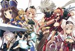  animal_ears arianrhod_rpg armor beads blonde_hair bow brown_hair bunny_ears dwarf elf greaves hat magic pink_hair pointy_ears rpg shield silver_hair sword weapon 