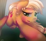  applejack_(mlp) blonde_hair blush cutie_mark equine female feral freckles friendship_is_magic green_eyes hair horse mammal my_little_pony nipples pony solo surgicalarts teats thepinkling 