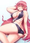  arcana_heart arcana_heart_3 ass bifidus breasts butt_crack clarice_di_lanza large_breasts long_hair lying on_side parted_lips pink_eyes pink_hair pointy_ears solo very_long_hair 