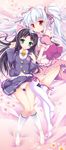  bad_id bad_pixiv_id bell black_hair boots bow brown_eyes crossover frost_auslese full_body green_eyes hazuki_kurumi hinata_momo kaitou_tenshi_twin_angel knee_boots long_hair magical_halloween multiple_girls panties pink_bow ribbon skirt smile socks thigh_gap thighhighs twin_angel twintails underwear white_hair white_legwear white_panties 