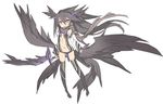  bad_id bad_pixiv_id black_hair black_legwear blade_(galaxist) bow_(weapon) detached_sleeves kuroki_rei long_hair looking_at_viewer multiple_wings navel purple_eyes scarf simple_background sketch solo thighhighs vividred_operation weapon white_background wings 