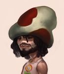  beard blue_eyes brown_hair clothing dread_locks facial_hair fire_flower flower hair hat head_gear human long_hair male mario_bros mushroom mustache necklace nintendo plant robotpencil shirt solo tank_top toad video_games 