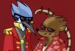  avian bird blue_jay duo eyewear male mammal mordecai raccoon regular_show rigby sunglasses yinller 