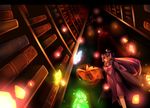  bat_wings book bookshelf breasts cleavage crescent crystal dress glowing hat koakuma library magic_circle medium_breasts multiple_girls nagano_(touhounokiwami) open_mouth patchouli_knowledge purple_hair red_hair touhou voile wings 