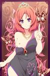  bad_id bad_pixiv_id breasts bug butterfly dress index_finger_raised insect jewelry long_hair love_live! love_live!_school_idol_project medium_breasts necklace nipples nishikino_maki off_shoulder purple_eyes red_hair semony soldier_game solo tiara 