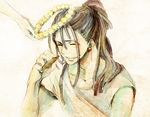  bad_id bad_pixiv_id cigar closed_eyes en_(sanote) flower head_wreath kassim long_hair magi_the_labyrinth_of_magic male_focus putting_on_headwear smile solo_focus 