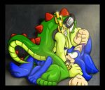  anal anal_penetration anthro balls big_feet blue_hair chaotix cowgirl_position crocodile duo eye_contact gay green_eyes green_scales hair headphones hedgehog hindpaw interspecies lying madammiakoda madamsyren male mammal nude on_back on_top paws penetration penis plantigrade reptile scalie sega sex soles sonic_(series) sonic_the_hedgehog straddling toes vector_the_crocodile 