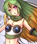  blush daigusto_sphreez duel_monster gradient_hair green_hair long_hair looking_at_viewer multicolored_hair purple_eyes shintani_tsushiya solo very_long_hair yuu-gi-ou 