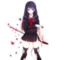  bandage black_hair blood blue_eyes caidychen long_hair original seifuku sword torn_clothes weapon white 