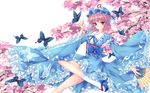  bug butterfly fred0092 highres insect japanese_clothes pink_eyes pink_hair saigyouji_yuyuko sandals short_hair sleeves_past_wrists solo touhou 