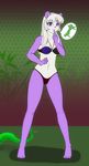  bear bikini black_nose blush breasts cleavage clothed clothing female hair hindpaw leaf long_hair looking_at_viewer mammal navel panda paws purple_eyes purple_skin scorpdk smile solo standing swimsuit tentacles thighs tight_clothing white_hair white_skin 